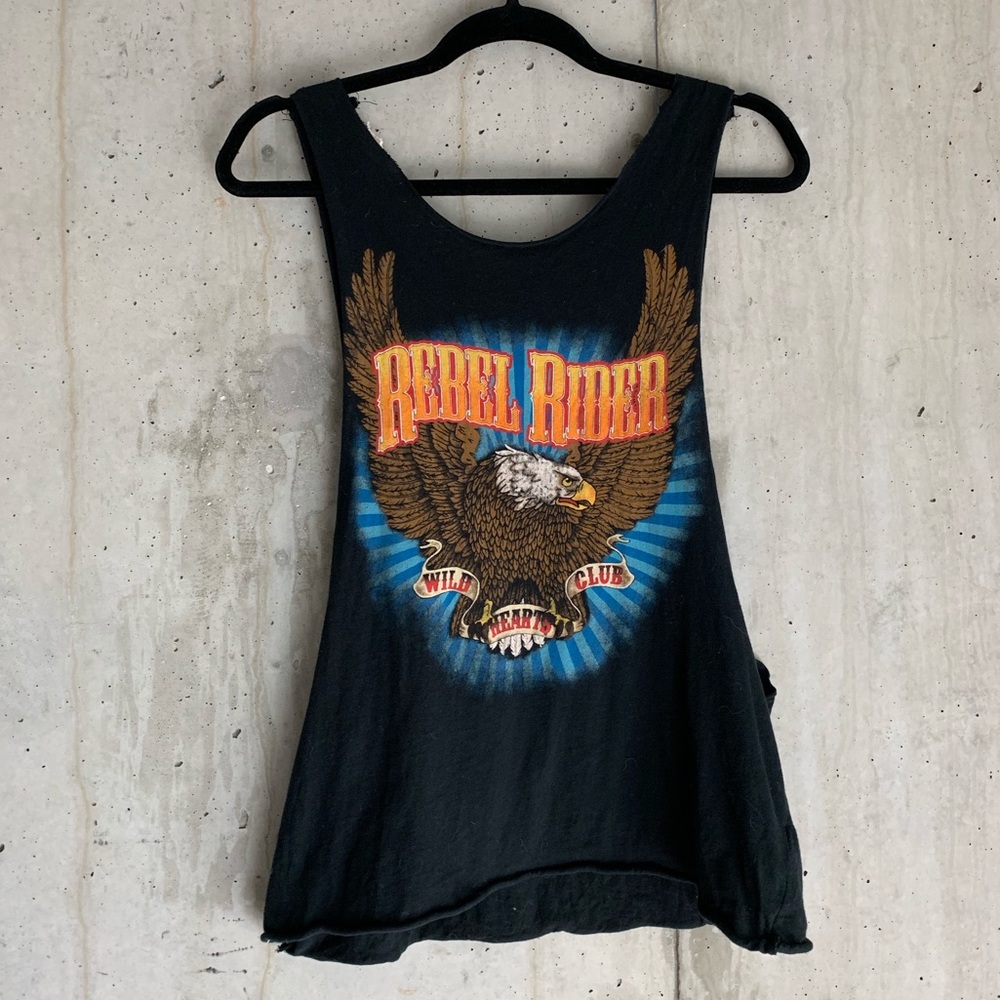 Cutoff Eagle Graphic Tee with Lace Detail Back